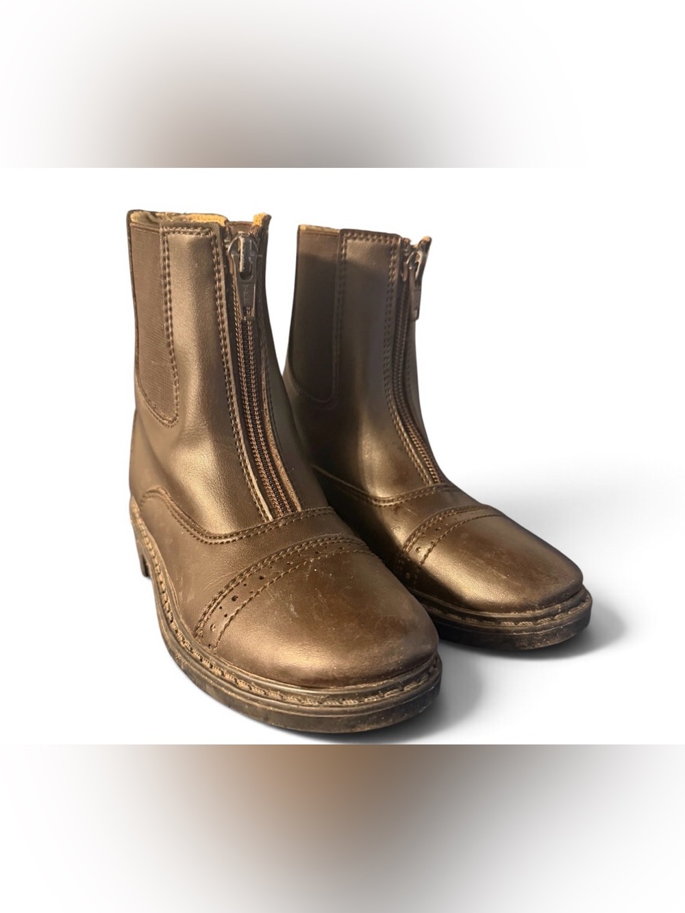 Brown Zip-Front Paddock Boots Equestrian Riding Horseback Stable Tuffrider 12